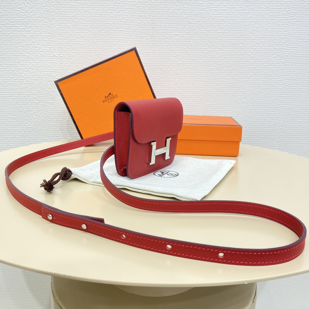 Hermes Constance Slim Wallet Belt Bag In Burgundy Epsom Leather